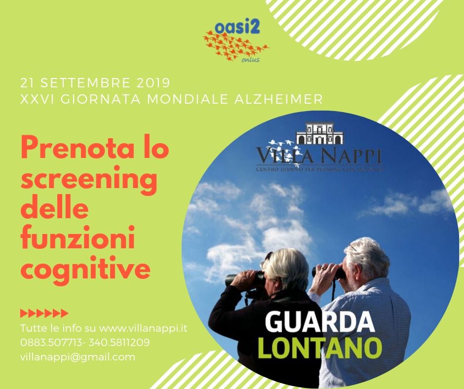 Settembre Alzheimer, screening gratuito a Villa Nappi
