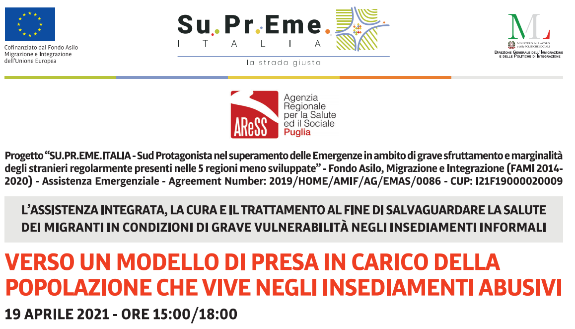 La cura dei migranti negli insediamenti informali, il 19 aprile il webinar per il personale dei servizi sanitari e socio-sanitari.