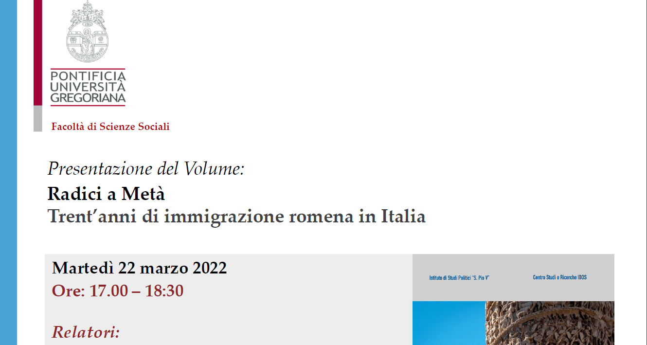 Presentazione del volume “Radici a metà – Trent’anni di immigrazione romena in Italia”